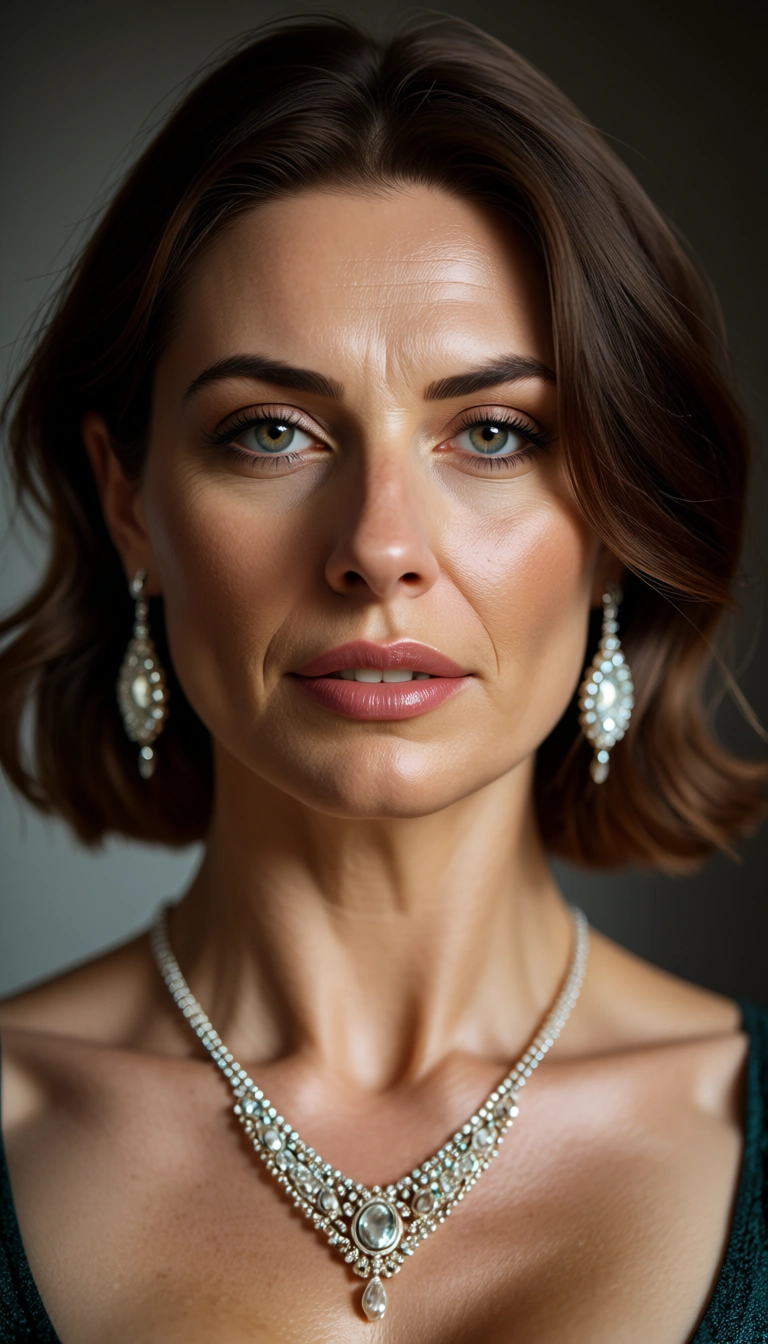 8k, sharp focus, detailed skin, mature female, medium hair, jewelry, creampie, hyperrealistic