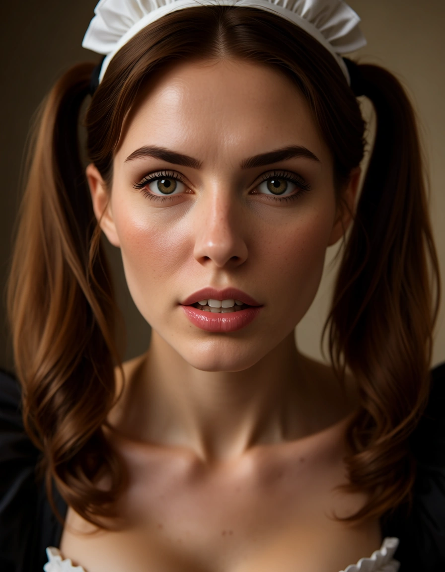 ultra HD, lifelike, maid, twintails, heart, creampie, warm tones, natural skin texture, score_9, score_8, candid photo, realistic skin texture, visible skin pores, film grain, depth of field