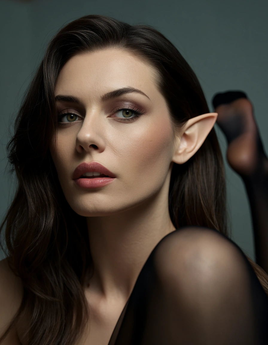 studio quality, sharp focus, multiple women, pointy ears, pantyhose, leg up, portrait, lifelike render, score_9, score_8, candid photo, realistic skin texture, visible skin pores, film grain, depth of field