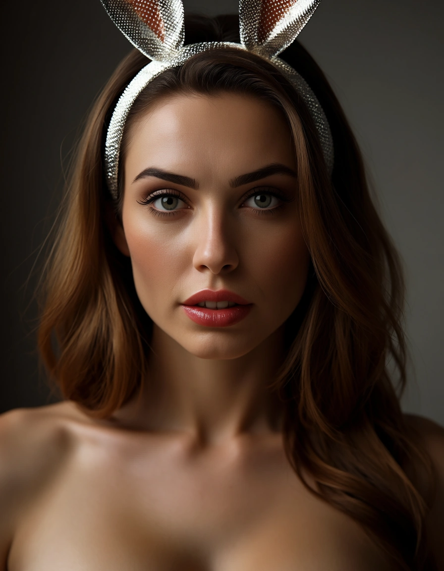 studio quality, sharp focus, bunny woman, hairband, alternate costume, creampie, backlit, dslr quality, score_9, score_8, candid photo, realistic skin texture, visible skin pores, film grain, depth of field