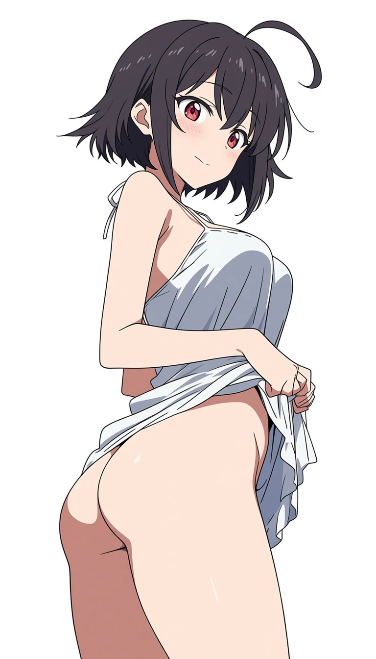 Drops her dress and is butt naked