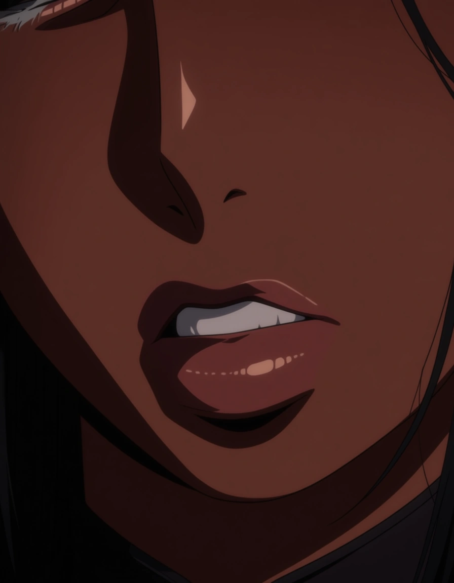 hentai_studio_quality, chocolate brown skin, female, closeup shot, face only, expression of light arousal