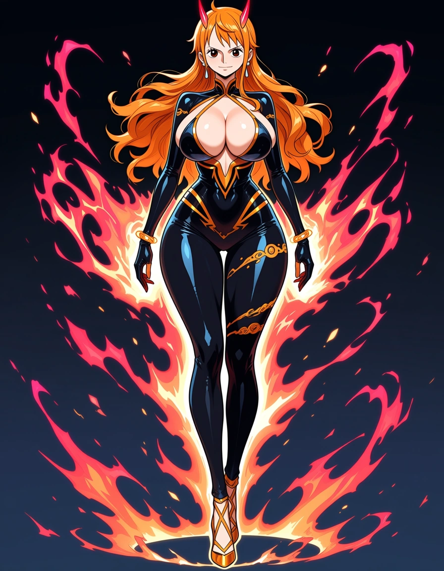 ultra detailed, best quality, Nami from One piece, Gigantic Breasts hentai_studio_quality, full_body, hentai_studio_quality high_heels magic seductive_smile , wild energy, vivid anime colors, hentai_studio_quality