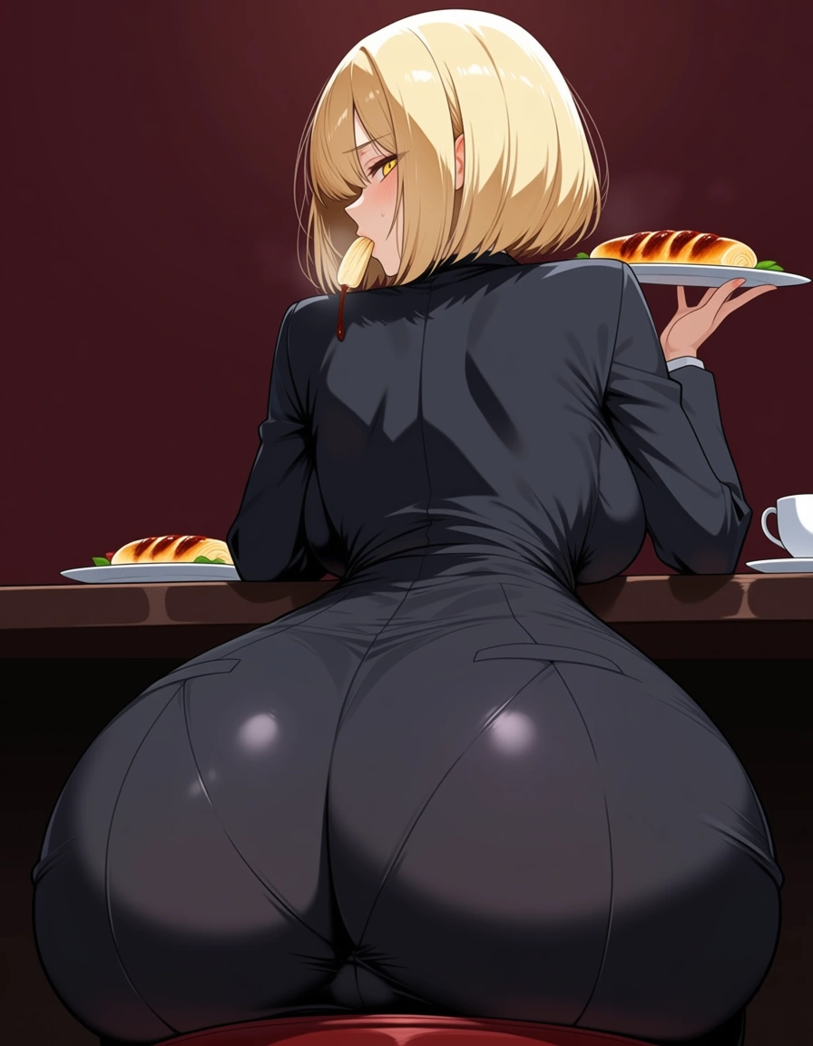 Big ass, narrow_waist, hourglass body, blonde_hair, yellow_eyes, beautiful, hentai_studio_quality, sex_from_behind, hentai_studio_quality, spit roasted, hentai_studio_quality