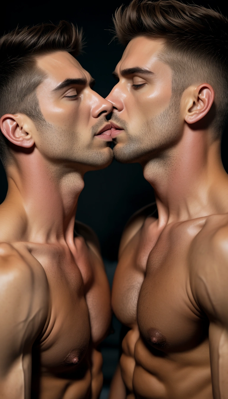 Two muscled hunks making out.