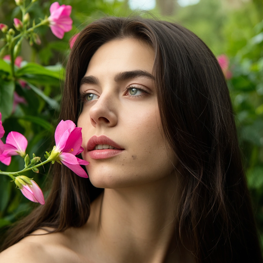 studio quality, sharp focus, male focus, long hair, flower, bondage, studio photo