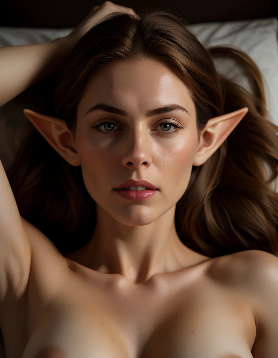8k, sharp focus, detailed skin, elf girl, missionary, collarbone, cinematic realism, score_9, score_8, candid photo, realistic skin texture, visible skin pores, film grain, depth of field