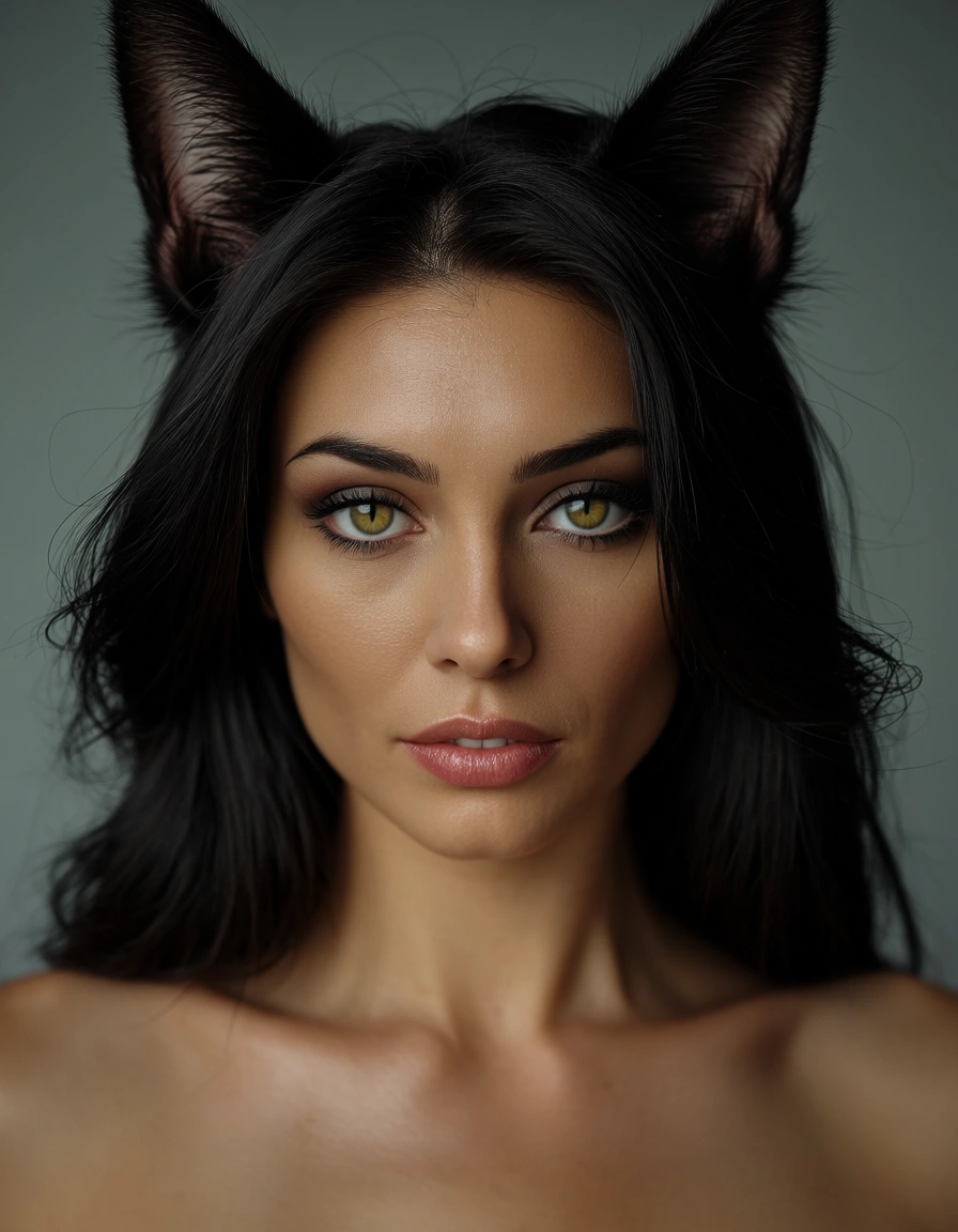 professional photo, high detail, over the shoulder, catgirl, futanari, hourglass figure, dslr quality, score_9, score_8, candid photo, realistic skin texture, visible skin pores, film grain, depth of field