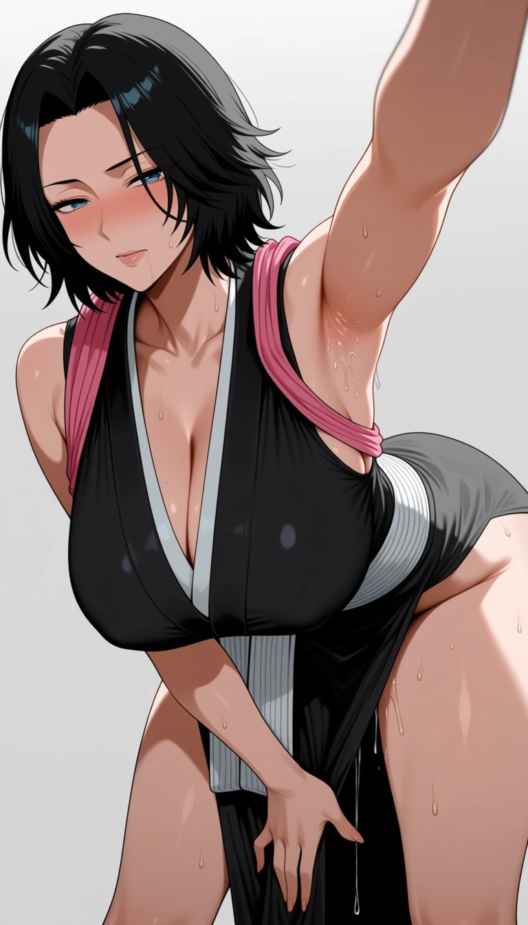 Bending over to titty Fuck a massive cock pussy juices armpits showing, hentai_studio_quality @matsumoto_rangiku, black_hair., hentai_studio_quality