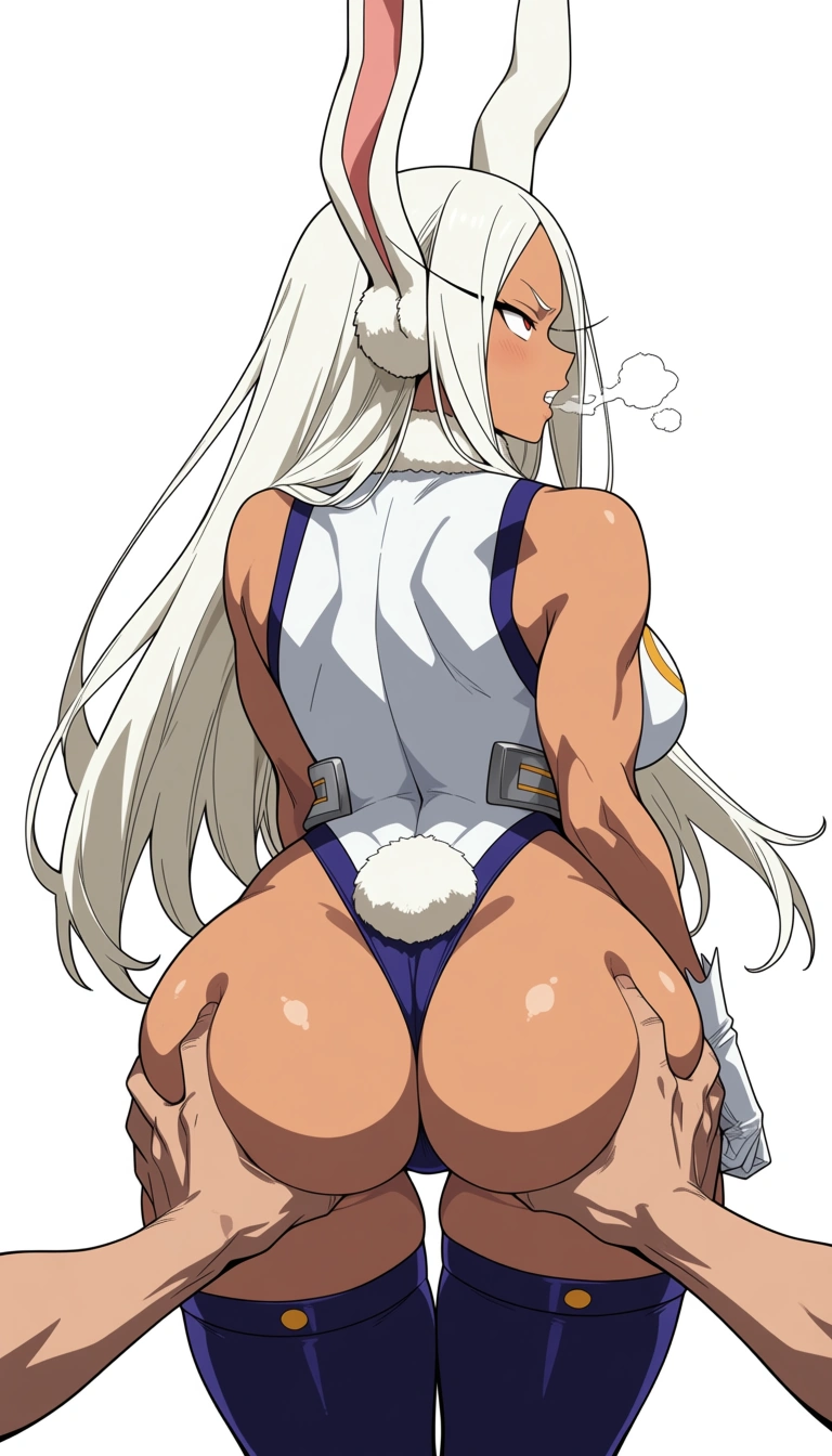 (anime style:1.3), 2d, anime screencap, cel shading, flat color, @mirko in bodysuit and black thighhighs 
Random guy grab her ass 

feet buttjob
Assgrab 
heavy_breathing rolling_eyes