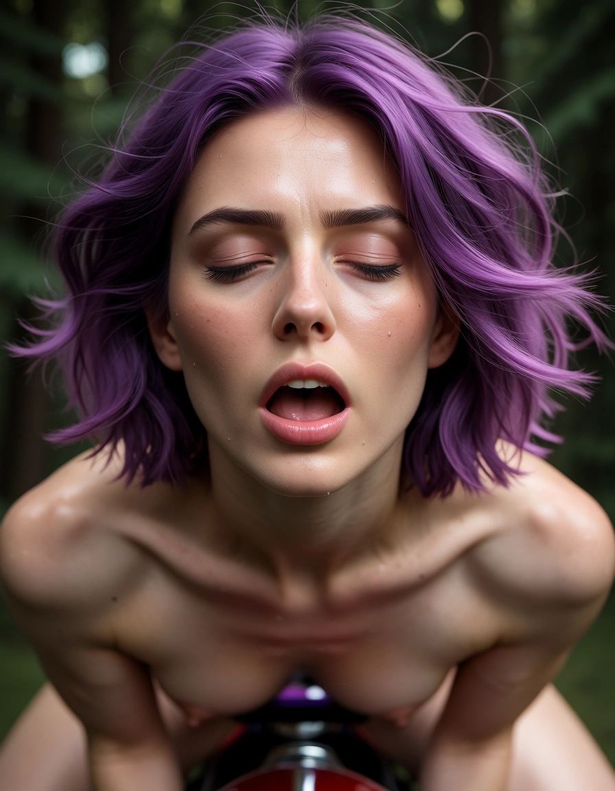 best quality, hyperrealistic, focus, petite, messy_hair, purple_hair, riding, orgasm, 8k uhd photo,score_9, score_8, candid photo, realistic skin texture, visible skin pores, film grain, depth of field,, score_9, score_8, candid photo, realistic skin texture, visible skin pores, film grain, depth of field