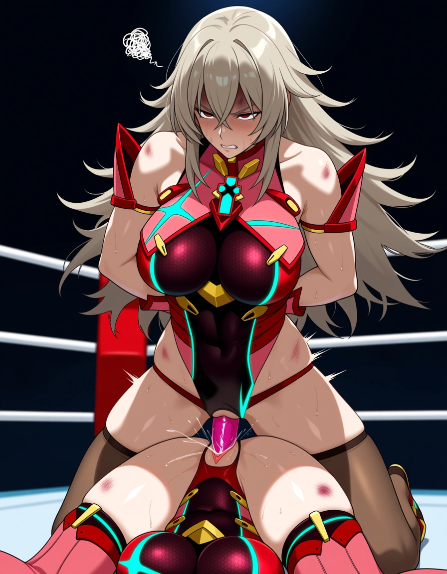 Ghislaine_dedolia_(mushoku__tensei) , @pyra_(xenoblade) , 2girls yuri sex , wrestling_ring, wrestling orgasm pussy_juice, defeated, squirting , bruised, strap-on vaginal, squiggle, hentai_studio_quality