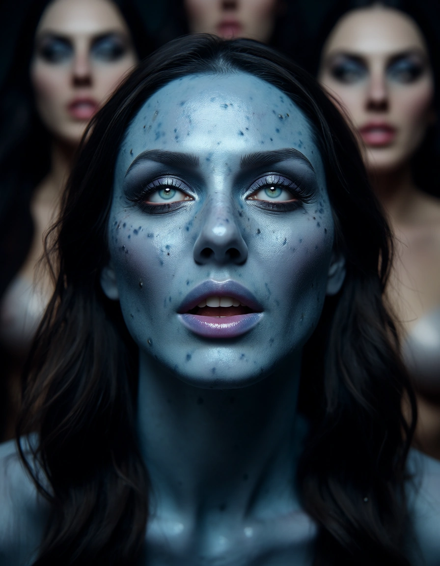 ultra HD, lifelike, 6+women, ahegao, colored skin, transparent background, dreamy atmosphere, film photography, score_9, score_8, candid photo, realistic skin texture, visible skin pores, film grain, depth of field