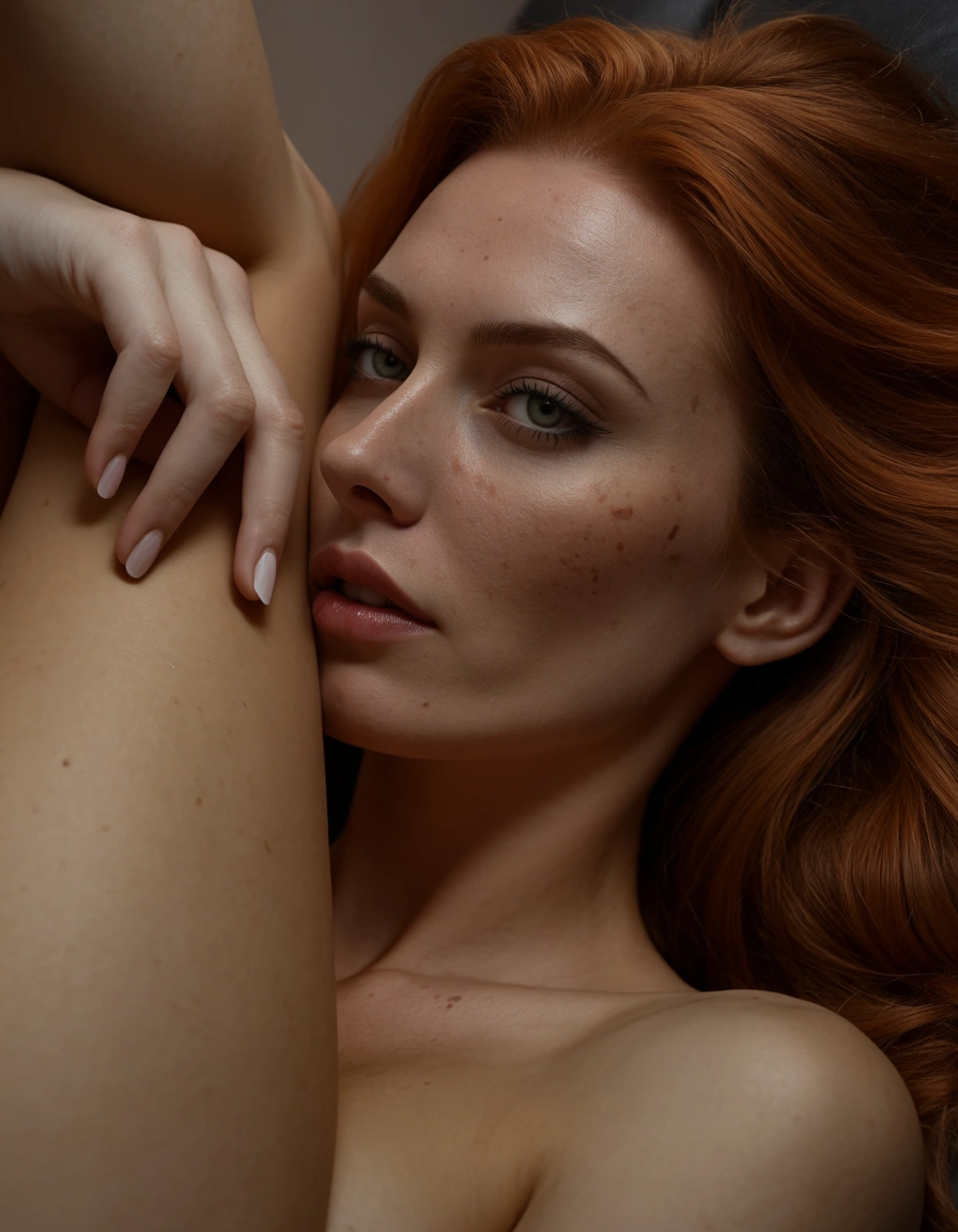 ultra HD, lifelike, redhead woman, missionary, fingernails, natural skin texture, score_9, score_8, amateur photo, phone snapshot, realistic skin texture, skin blemishes, soft indoor lighting