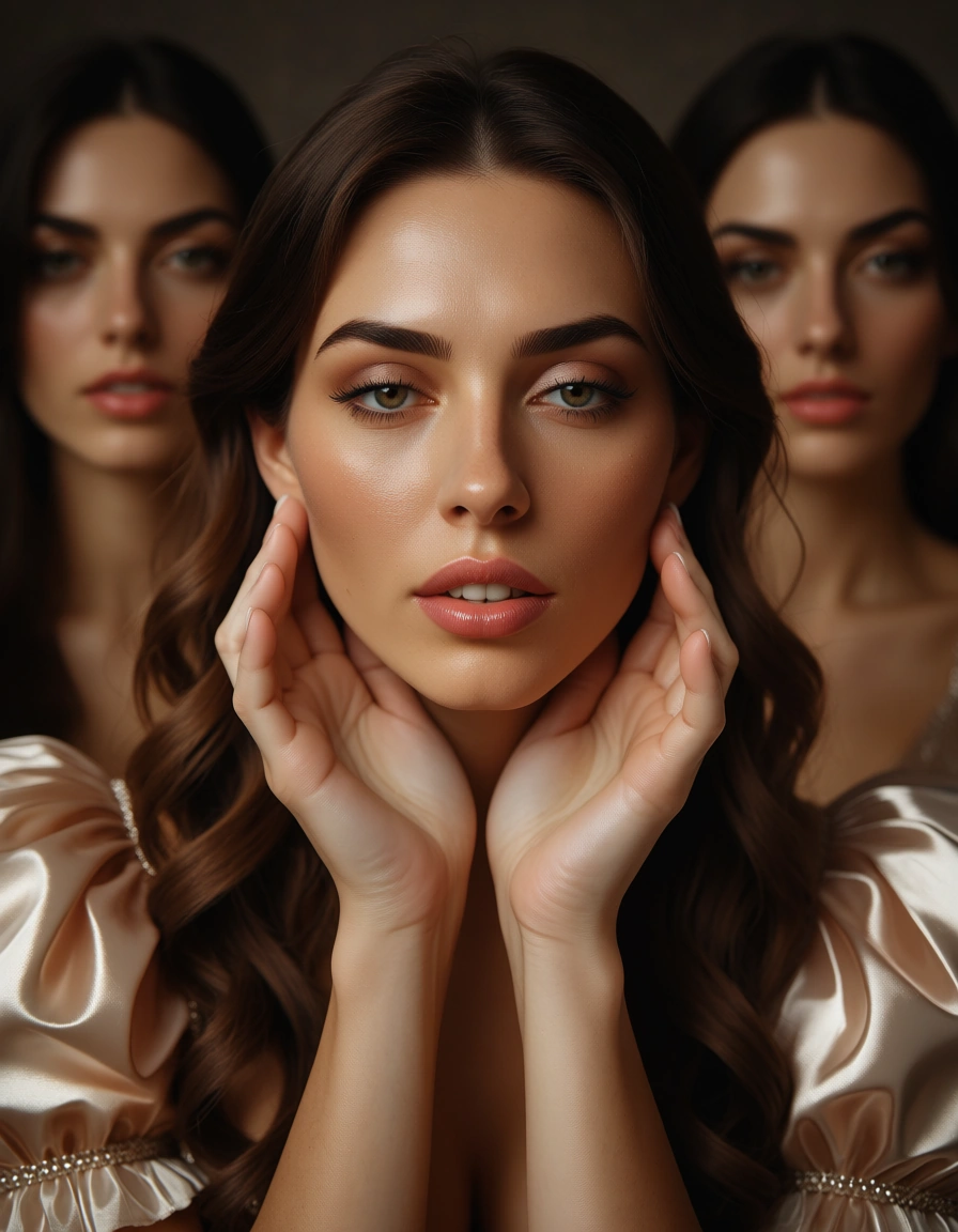 professional photo, high detail, 5girls, feet, puffy sleeves, presenting, portrait, warm tones, 8k uhd photo, score_9, score_8, candid photo, realistic skin texture, visible skin pores, film grain, depth of field