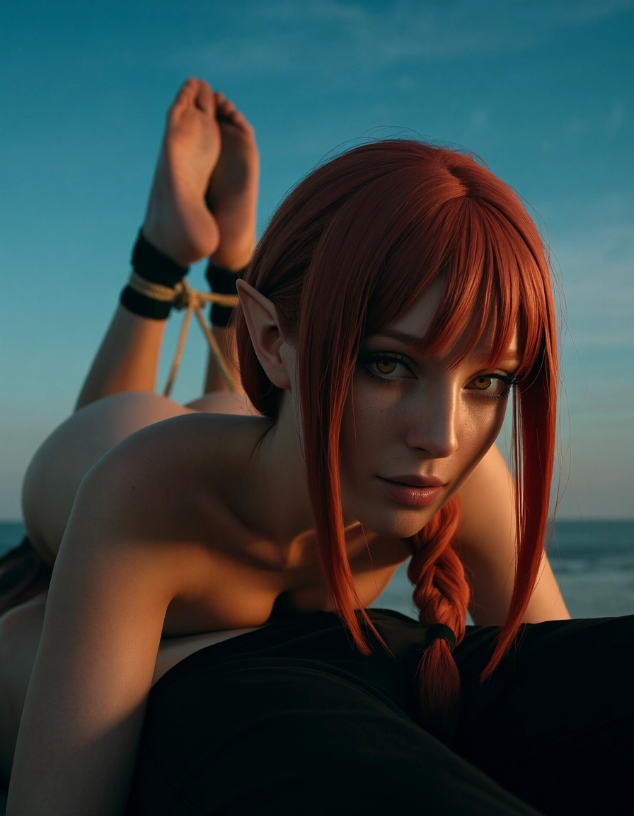 dslr, film grain, photorealistic, elf girl, lips, socks, 69 position, sky, three-quarter view, volumetric light, cinematic photo, 8k, redhead woman, bow, bondage, cinematic realism, @makima_(chainsaw_man), @makise_kurisu, score_9, score_8, candid photo, realistic skin texture, visible skin pores, film grain, depth of field, score_9, score_8, candid photo, realistic skin texture, visible skin pores, film grain, depth of field