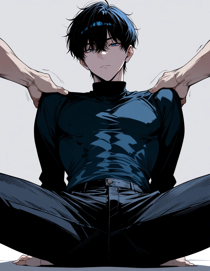 hentai_studio_quality, ultra detailed shading, 1boy, pants, spread legs, hentai style