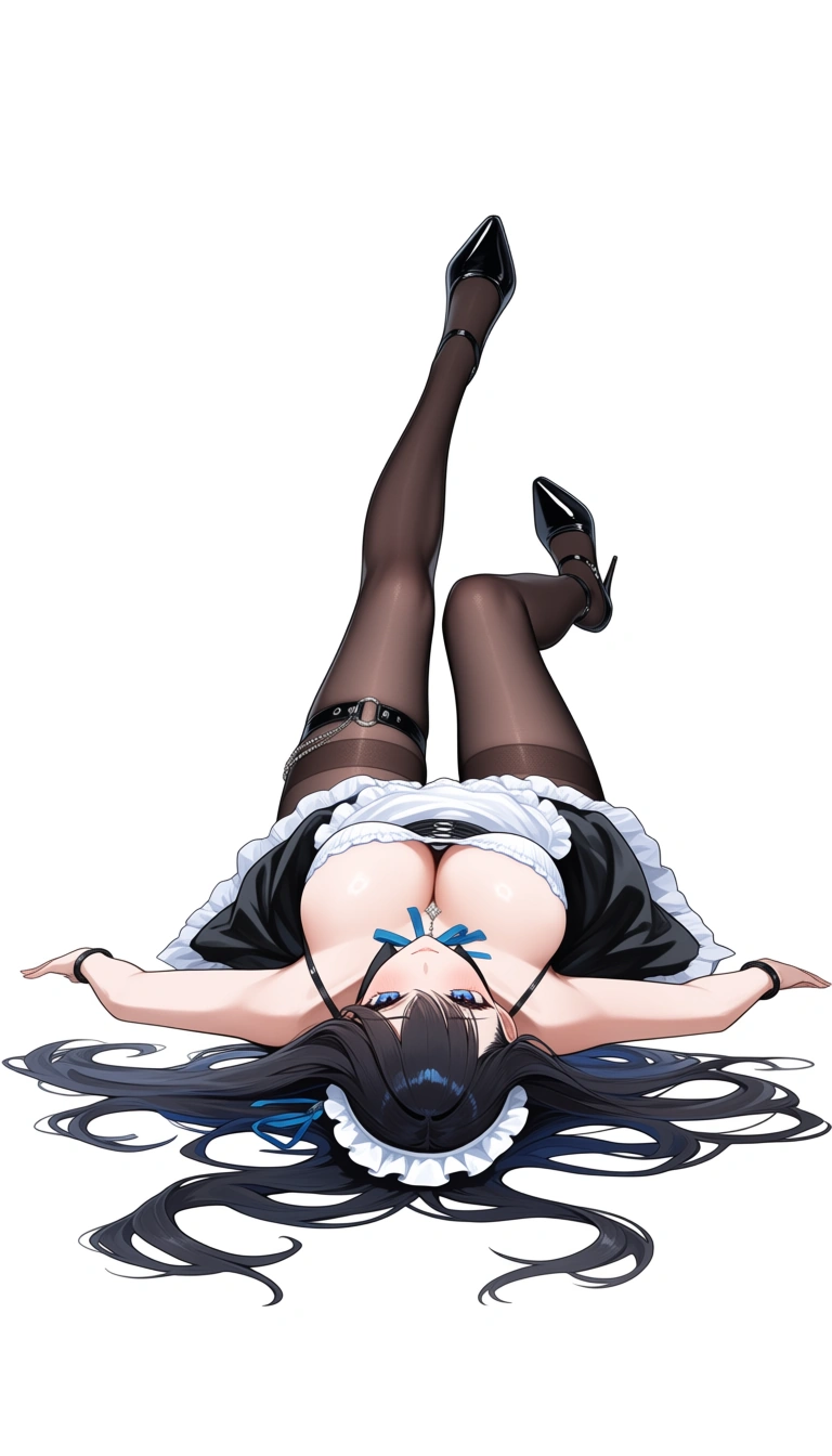masterpiece, best quality, maid, thigh strap, jewelry, arching back, transparent background, anime style, missionary