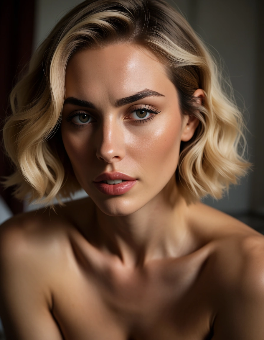 sex with woman with short, wavy blonde hair, score_9, score_8, candid photo, realistic skin texture, visible skin pores, film grain, depth of field