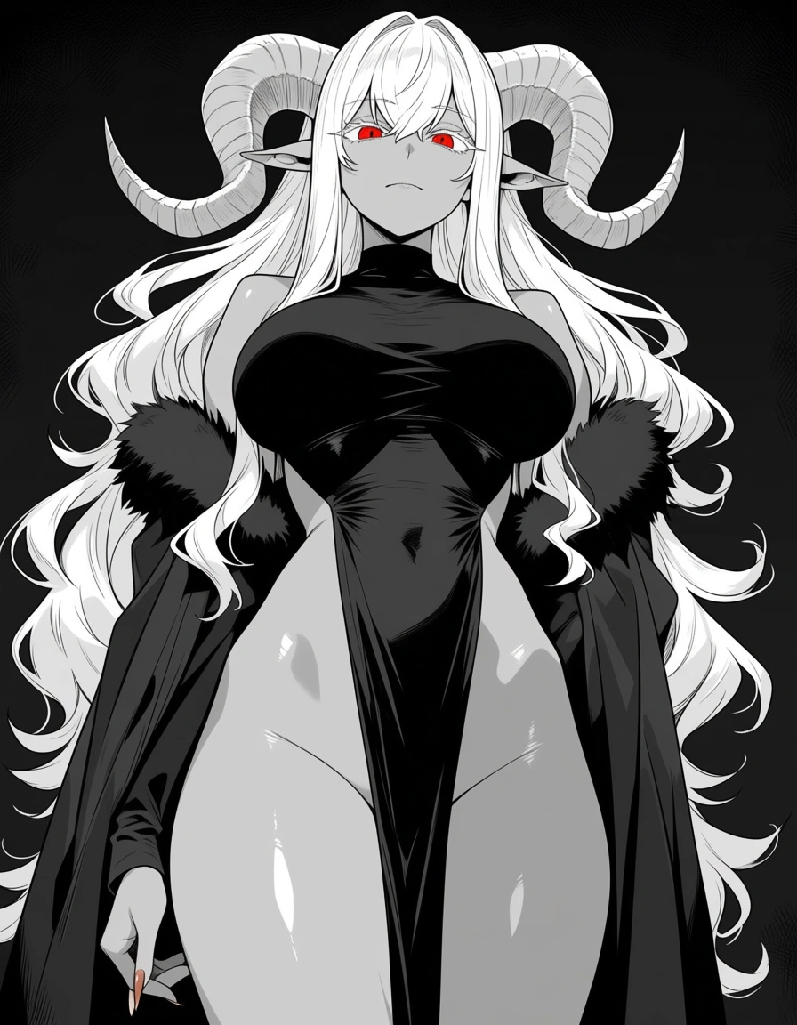 monochrome, horns, grey skin, revealing_clothes, clitoris #4girls #4boys #one-hour_drawing_challenge, hentai_studio_quality