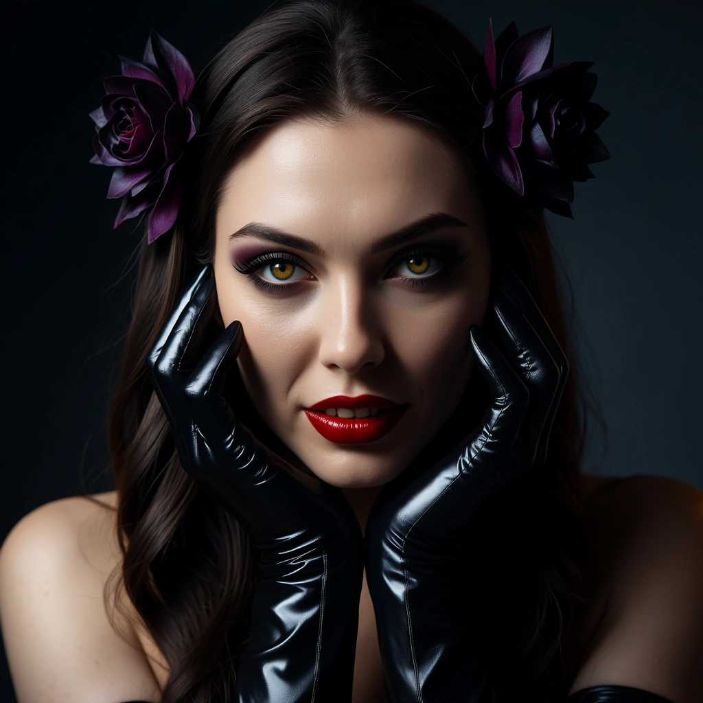 studio quality, sharp focus, succubus, hair ornament, black gloves, facesitting, dramatic lighting, dslr quality