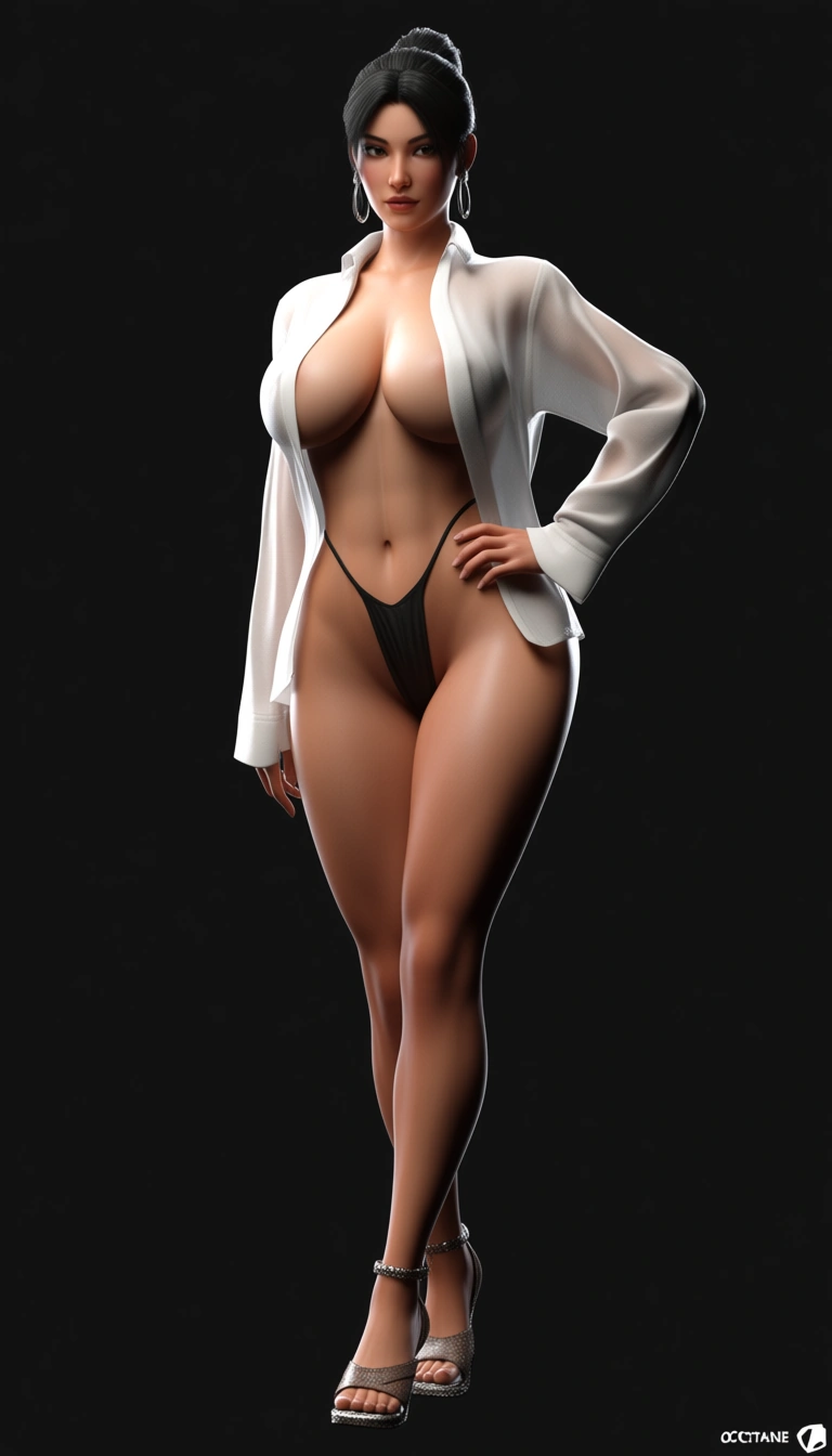 Mommy body but indian wearing blouse open navel good curves and very sexy and curvy, score_9, score_8, 3d render, octane render, subsurface scattering, ray tracing, smooth shading