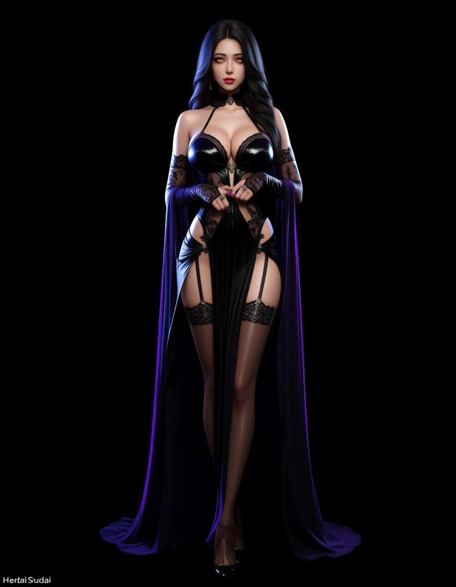 best quality, hyperrealistic, succubus, dress, presenting, lifelike render, hentai_studio_quality