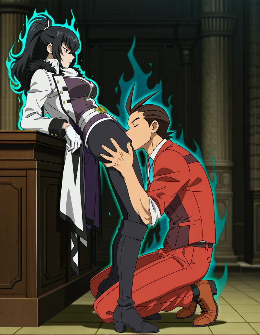Aura Blackquill and Apollo Justice,
cunnilingus, full picture, full body
1girl, 1boy, side view, 2D anime,, (anime style:1.3), 2d, anime screencap, cel shading, flat color