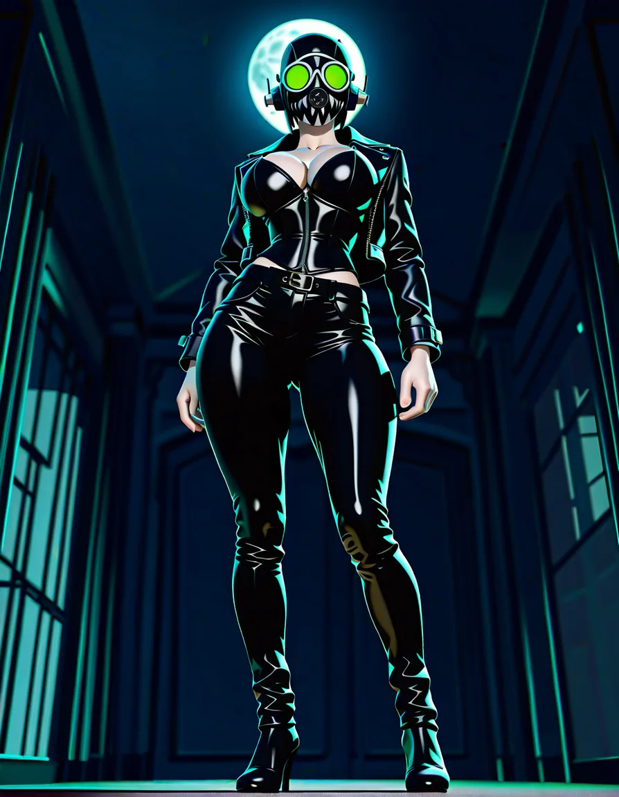 Anime serleena big breasts wide hips green eyes pale skin dark hair black leather jacket black corset black leather pants black heels in a room at night low lighting full moon deep throat All the way to the base, hentai_studio_quality, score_9, score_8, 3d render, octane render, subsurface scattering, ray tracing, smooth shading, (anime style:1.3), 2d, anime screencap, cel shading, flat color, @00osamio00, (anime style:1.3), 2d, anime screencap, cel shading, flat color, (anime style:1.3), 2d, anime screencap, cel shading, flat color, score_9, score_8, 3d render, octane render, subsurface scattering, ray tracing, smooth shading
