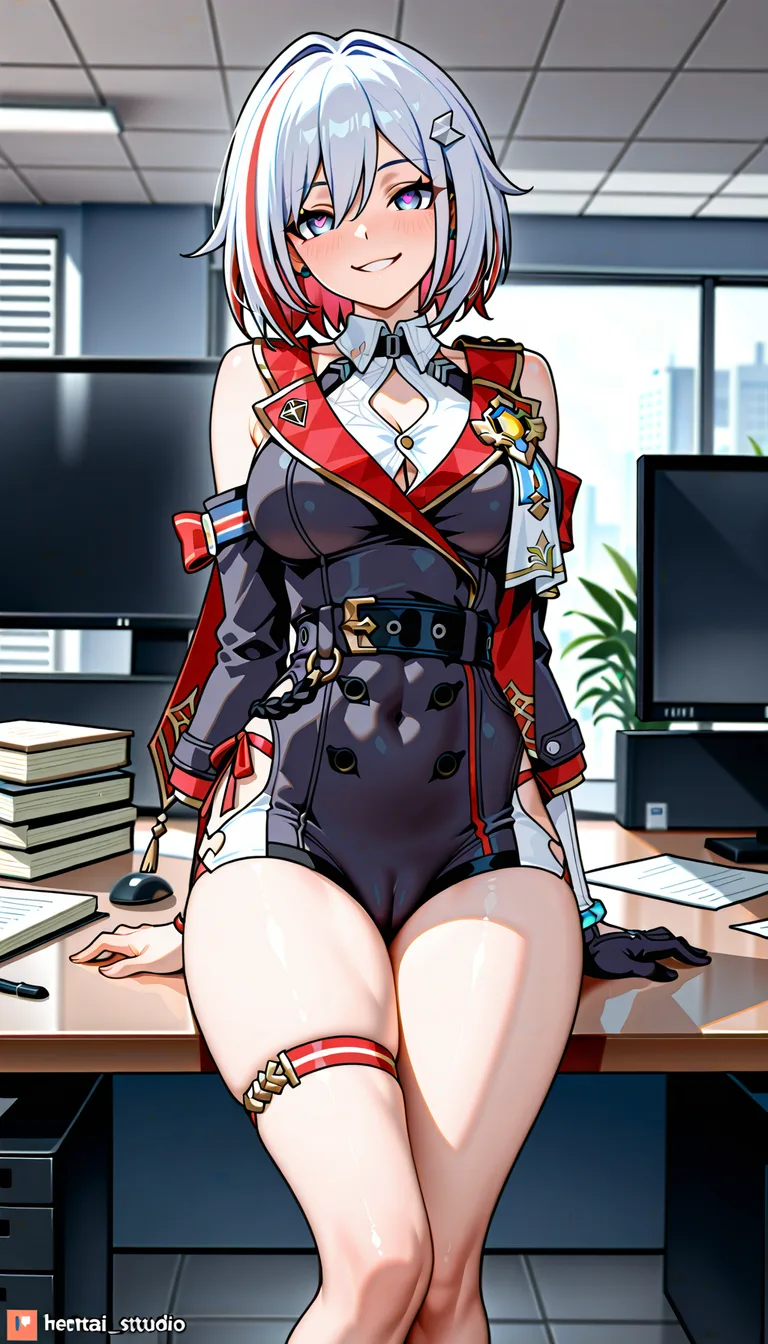 Masterpiece, Honkai star rail, 1girl,  Topaz, girly smile, lightweight body, thighs together, outfit, cameltoe,  boss office, Heart eyes look at eyes.,,, value:0.1 for: hentai_studio_quality.,,,,, hentai_studio_quality, hentai_studio_quality, hentai_studio_quality, hentai_studio_quality, hentai_studio_quality