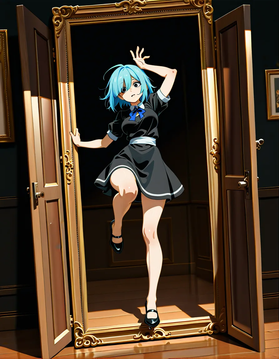 Redraw the entire picture as a hand-drawn anime illustration in flat cel-shaded anime style. It stays the same person with the same face, the same expression, the same hair and the same skin tone, and every other detail of the photograph is kept exactly as it is: nothing is added, removed, moved, uncovered or recoloured. Only the medium changes, and no part of the picture is left photographic. Above all, the picture must show: .Place more emphasis on the legs and feet.One leg without a stocking., hentai_studio_quality