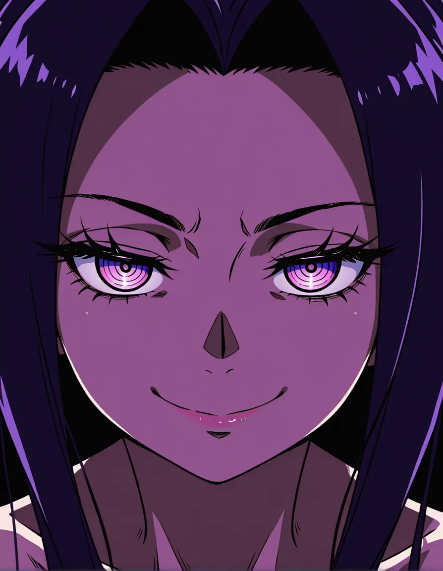 @medusa_(fate) akairiot_artstyle full_body smile naughty_face, (anime style:1.3), 2d, anime screencap, cel shading, flat color, @00osamio00