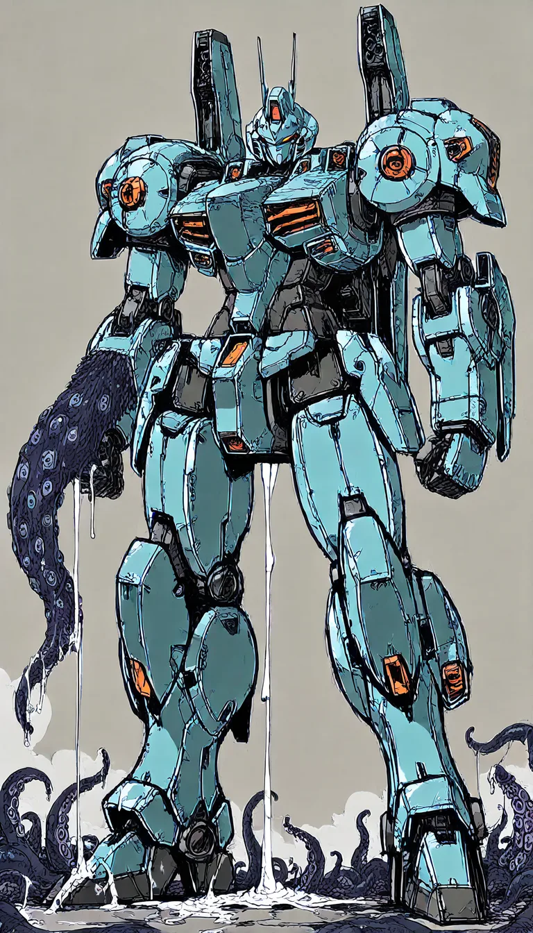 mecha stand in battle field,tentacle grab mecha,tentacle fuck mecha,another tentacle cum on body mecha