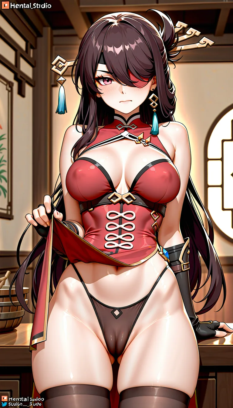 Masterpiece, 1girl, Beidou character from genshin impact , look at viewer, Medium
breasts, outfit, pull cheongsam away to show cameltoe, Brave Smile, Cameltoe, lightweight body, boat background .,,, value:0.1 for: hentai_studio_quality.,,,,.,,, hentai_studio_quality, hentai_studio_quality, hentai_studio_quality, hentai_studio_quality, hentai_studio_quality, hentai_studio_quality, hentai_studio_quality