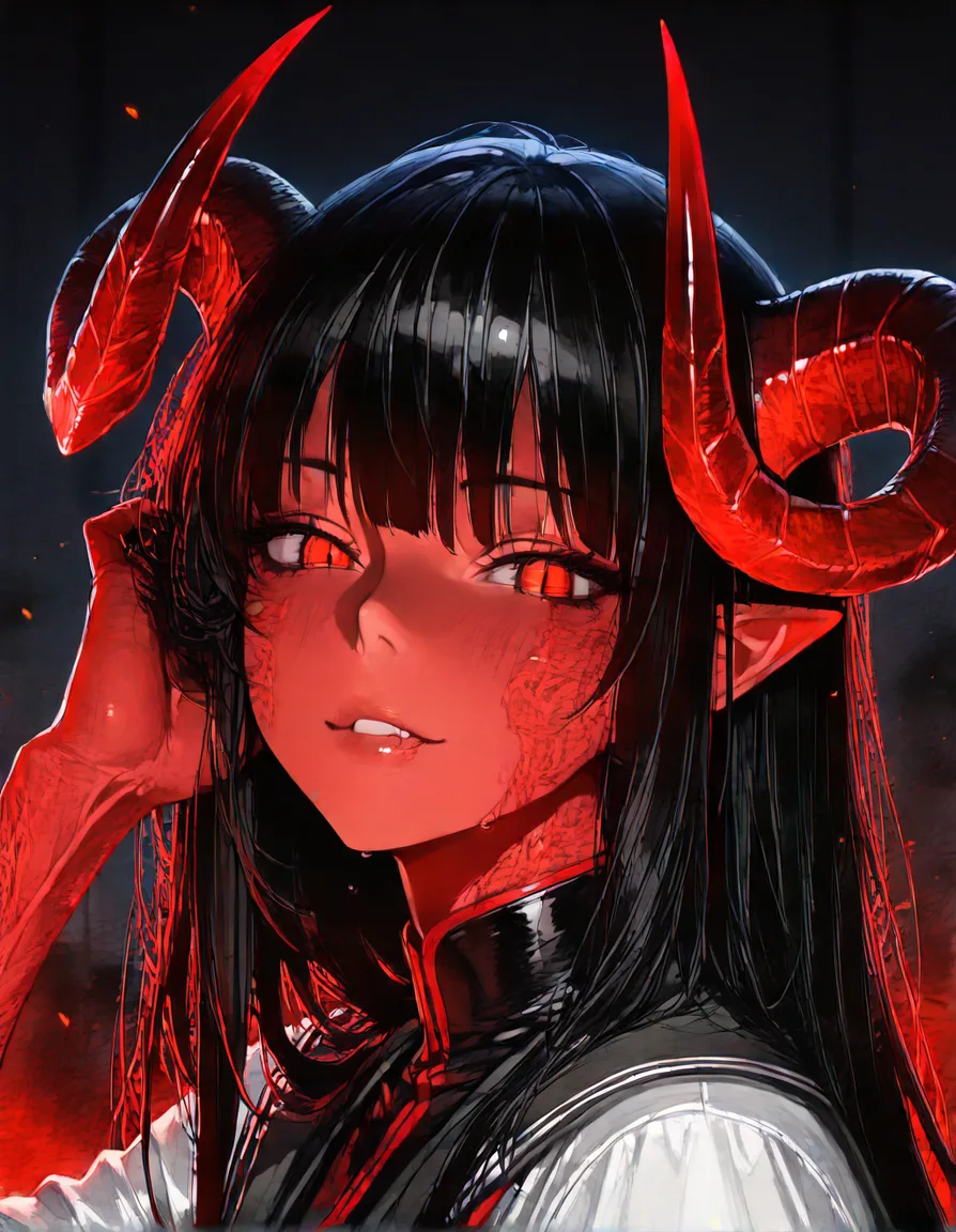 Anime style, demon_girl, horns, hentai_studio_quality