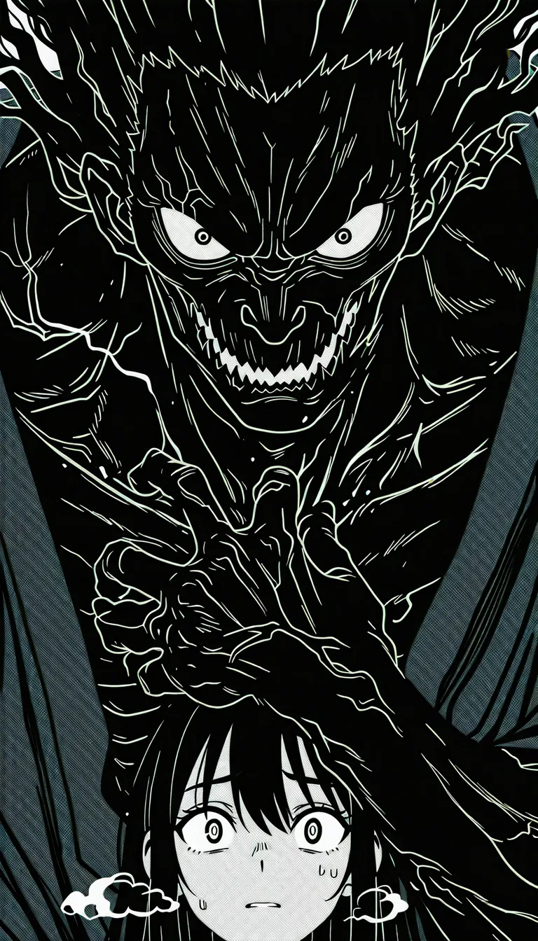 manga panel, 1girl in black burqa, eyes looking shocked and aroused, burqa partially lifted by a tall muscular dark-skinned black man, his large dark hand gripping her waist, close-up of her face showing conflicted expression, netorare, intimate atmosphere, detailed eyes, heavy breathing, black and white manga style, screentone shading, (anime style:1.3), 2d, anime screencap, cel shading, flat color, @00osamio00