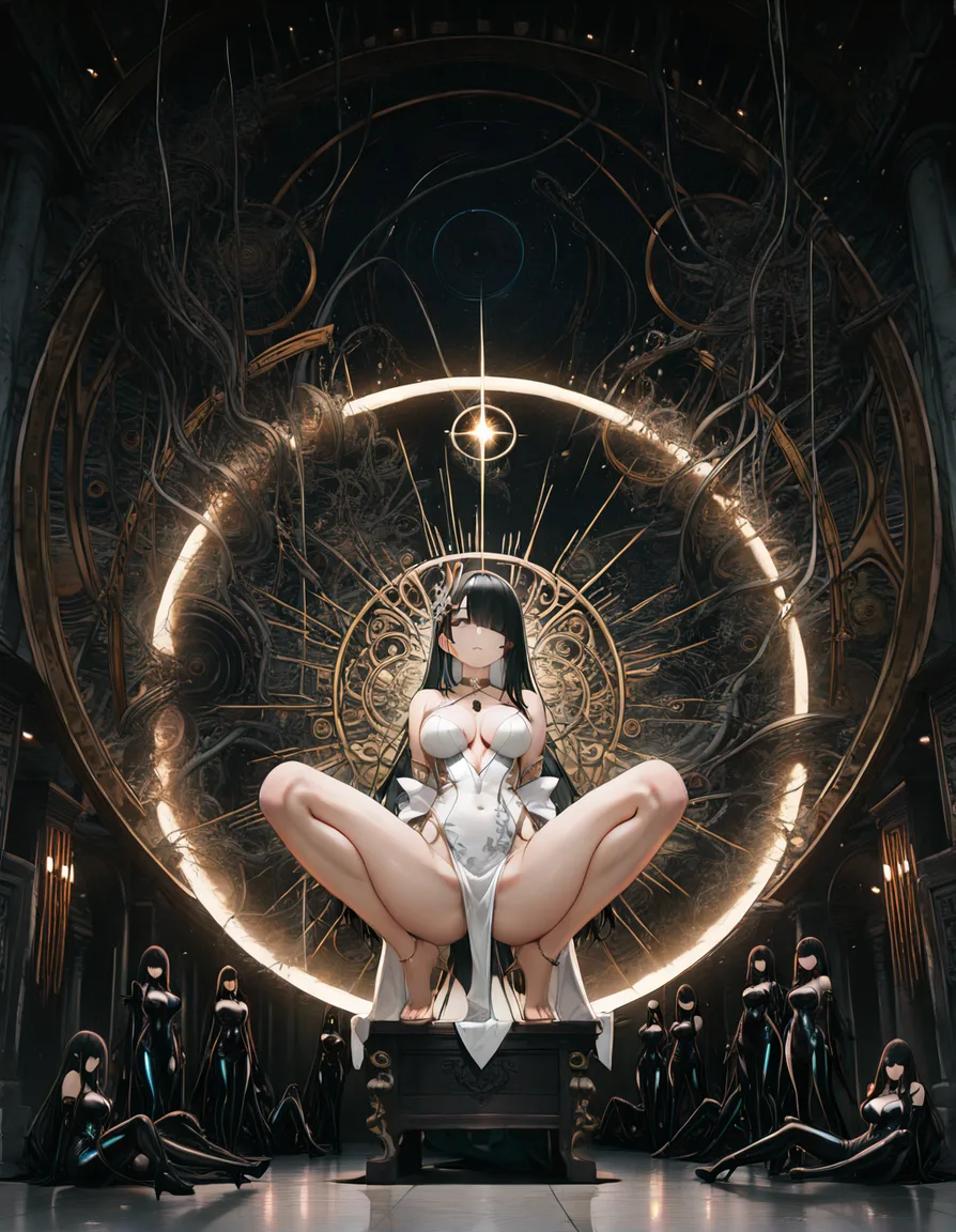 absurdres, highres, 6+girls, choker, spread legs, mysterious vibe, wide shot, hentai style, hentai_studio_quality