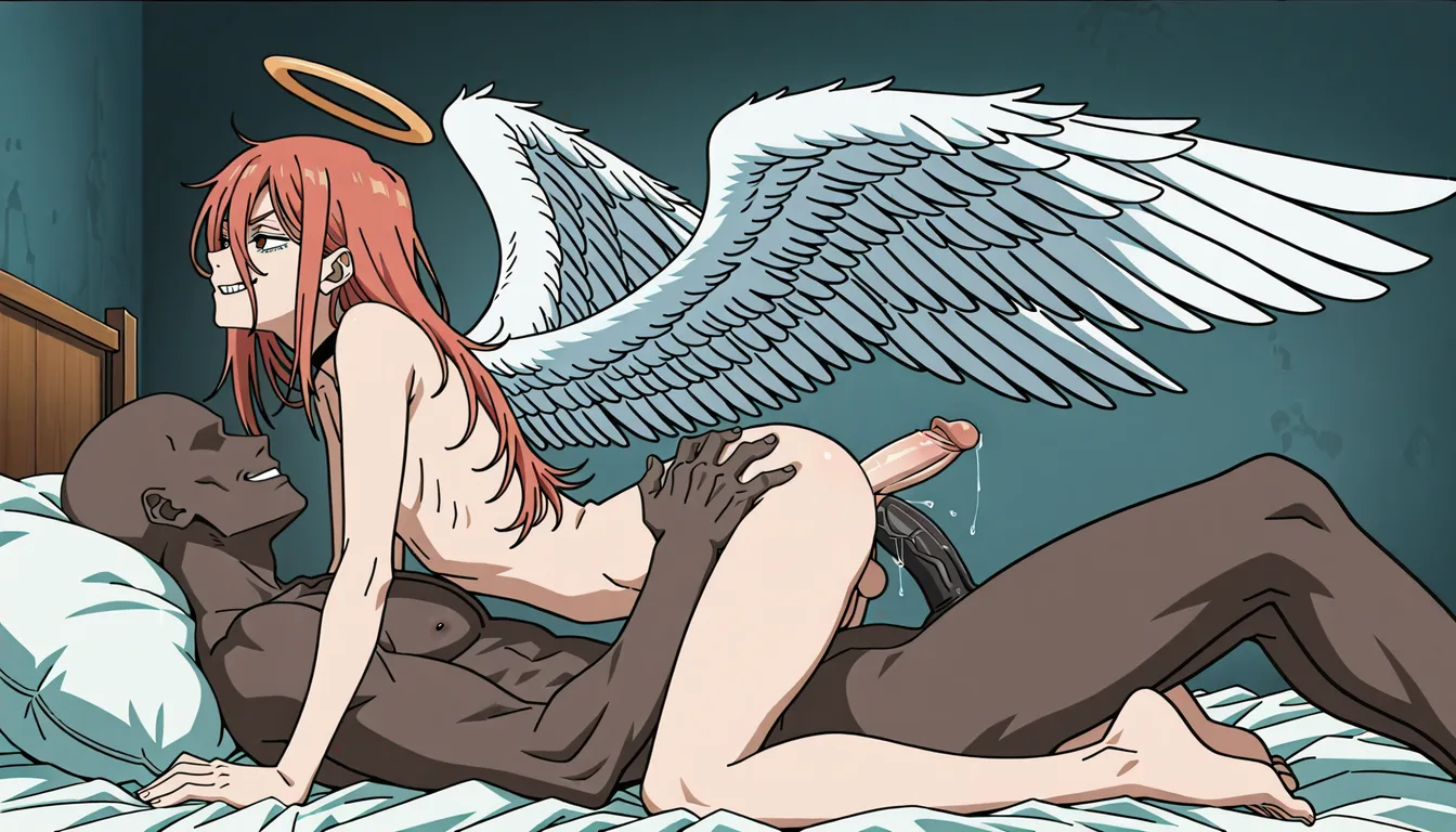 (Chainsaw_Man_style)
Tatsuki_Fujimoto_style
(Chainsaw_Man_anime_style)
in_the_style_of_Chainsaw_Man
(Chainsaw_Man_anime_screencap)
MAPPA_Chainsaw_Man_style
Angel_Devil_(Chainsaw_Man)
femboy_(angel_devil)
(otoko_no_ko, gay, yaoi, femboy, male, red_hair, long_hair, angel_wings, halo, on_bed, interracial, bald_faceless_male)
(interracial_gay_anal_sex_with_black-skinned_black_male_with_big_black_penis:1.2)
cowgirl_position, naughty_horny_smirk, deep_penetration, anal_insertion
