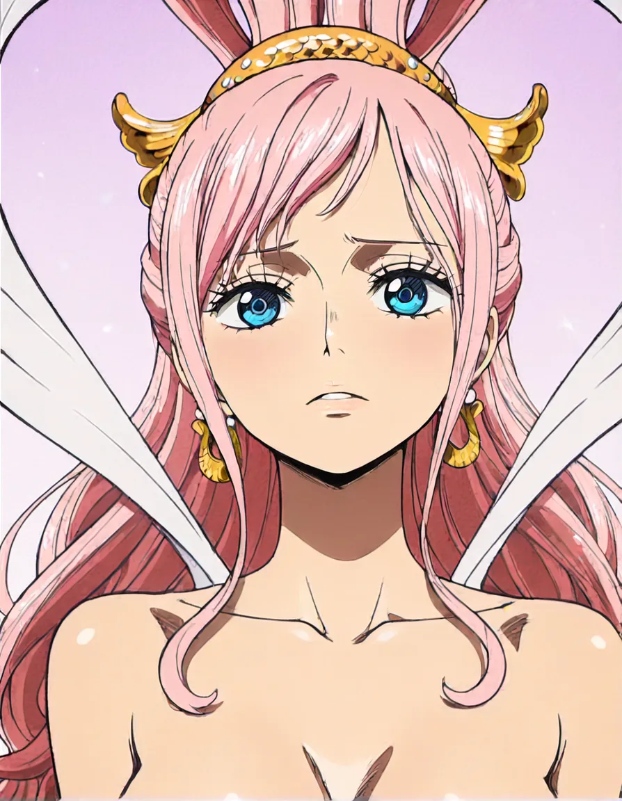 Shirahoshi (one piece) naked, (anime style:1.3), 2d, anime screencap, cel shading, flat color