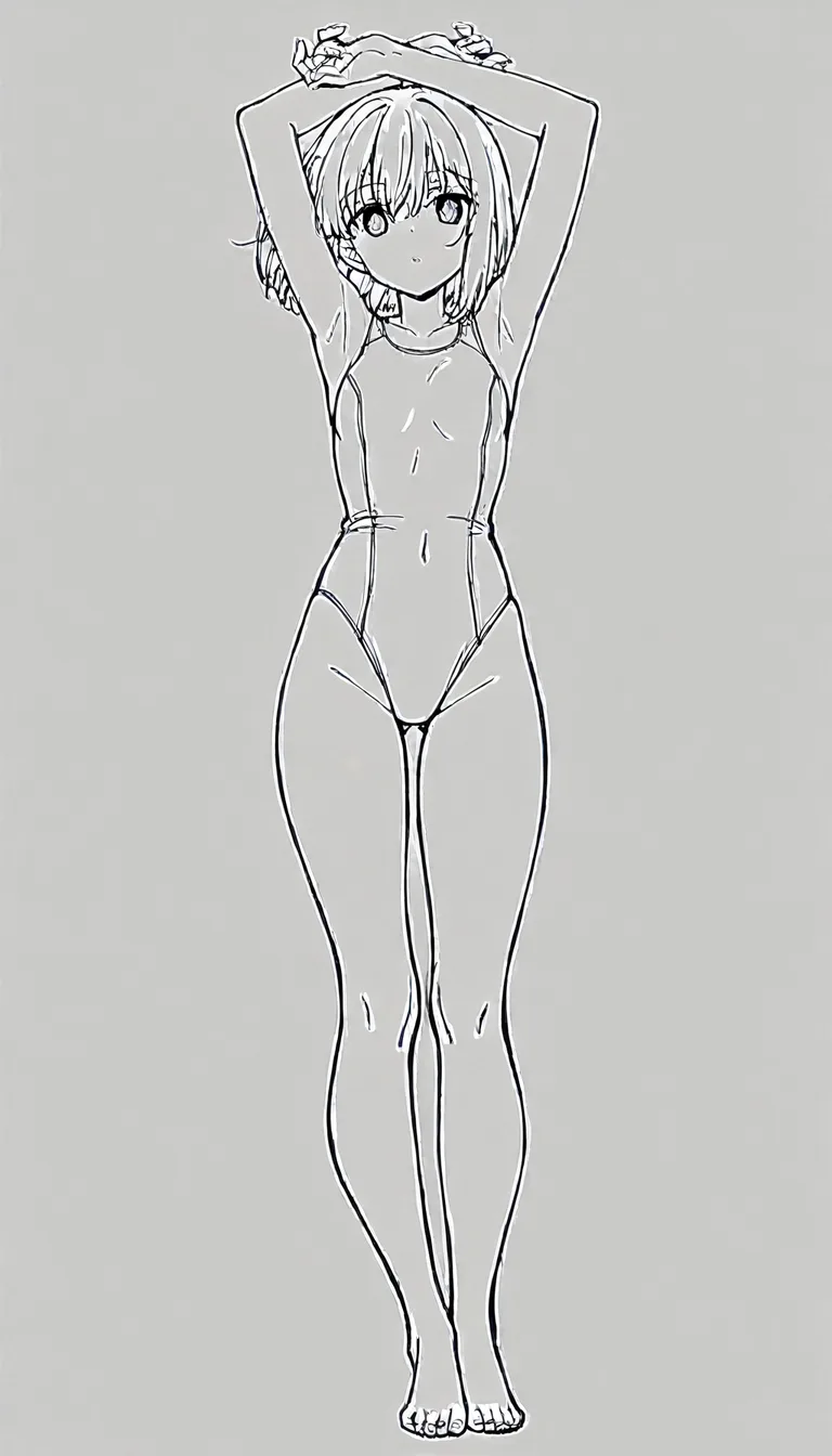 1girl foot_focus armpits arms_up one-piece_swimsuit