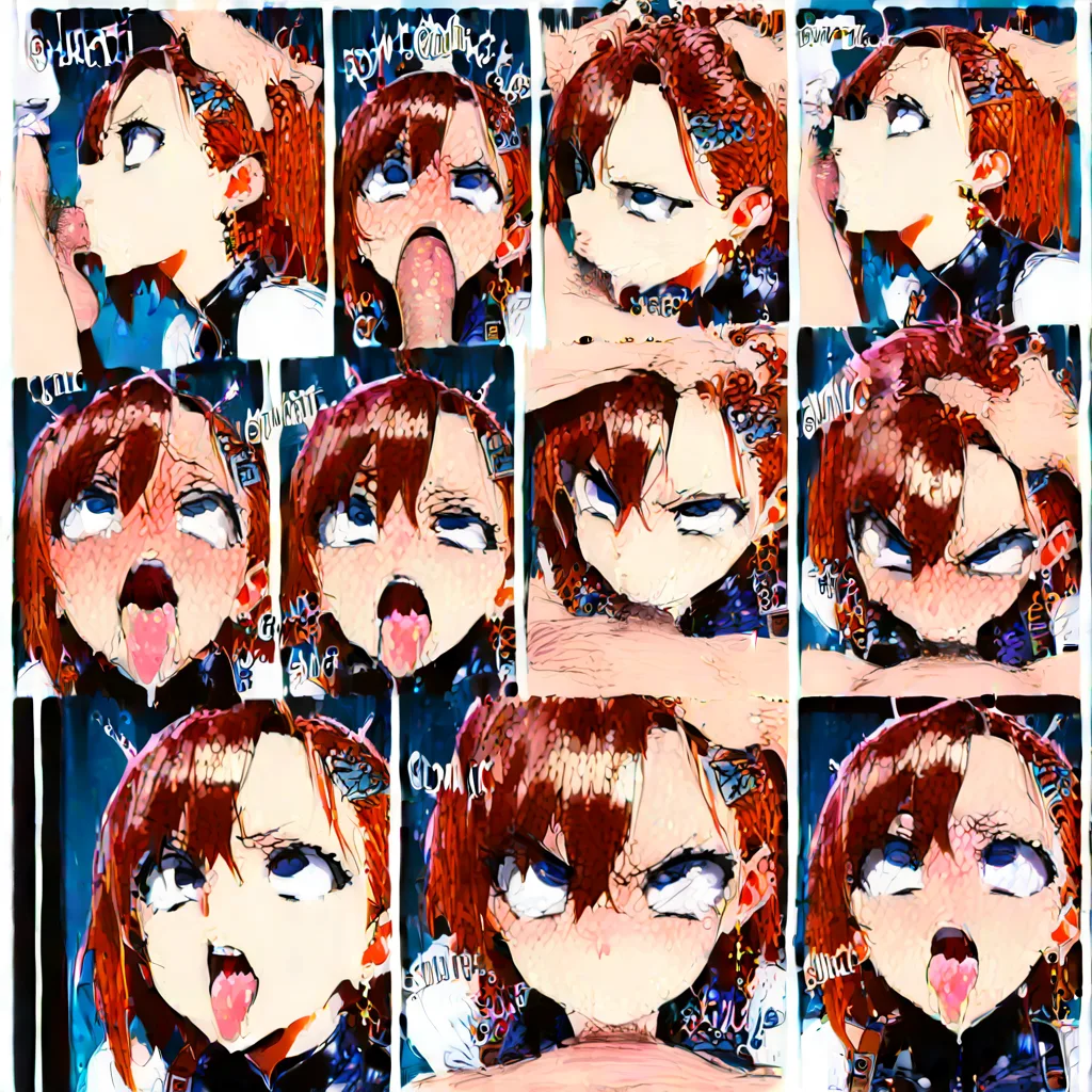 masterpiece, best quality, soft cel shading, eye contact,(deepthroat_blowjob:1.5) enthusiastic fellatio , head bobbing, expressive, medieval village street setting, (lactation:0.5),  drool, (comic:2.0), woman gagging, tongue movement, grabbing_another's_hair, (ahegao:1.3), (angry_crossed_eyed_teary-eyed:1.2), surprised, penis worship