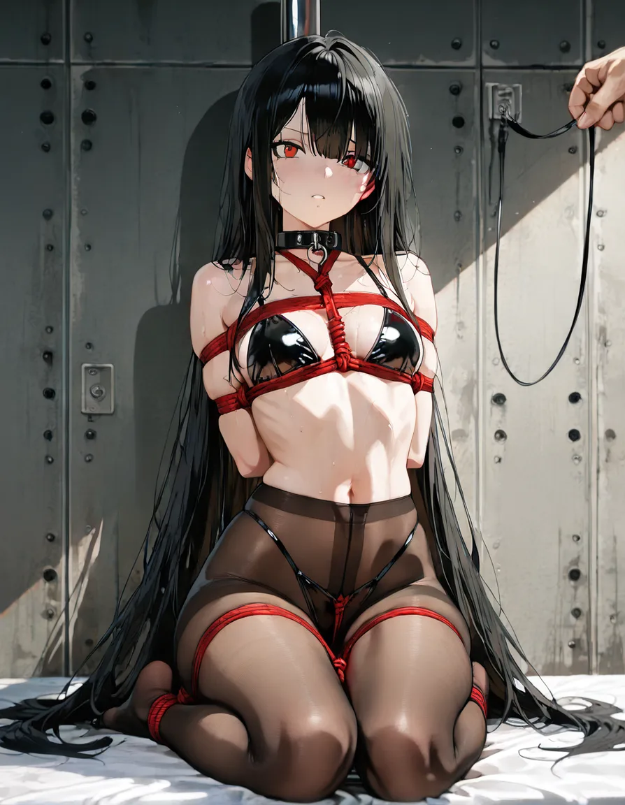 highres, vivid, 1other, navel, pantyhose, bondage, manga panel look, hentai_studio_quality