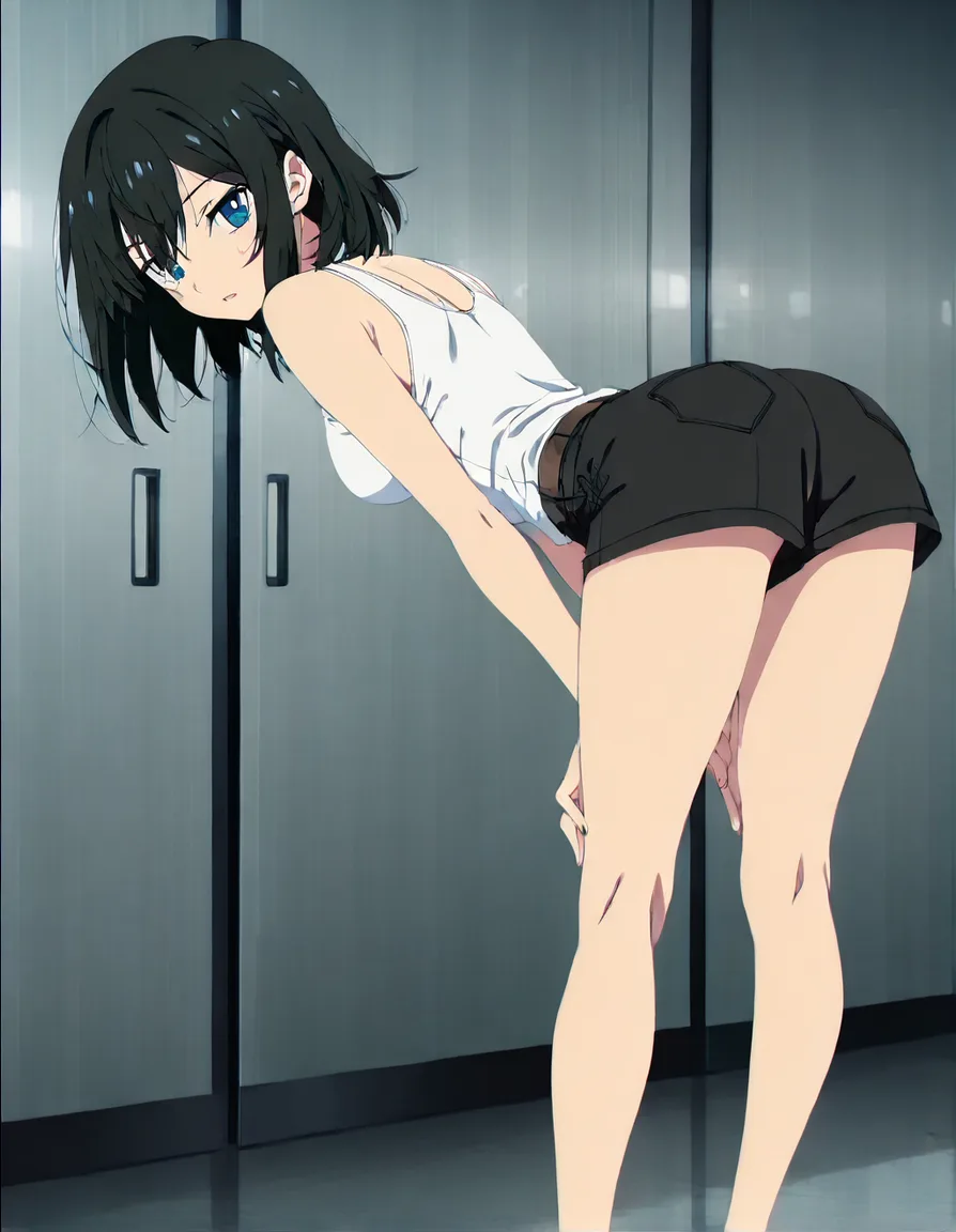 bent_over, (anime style:1.3), 2d, anime screencap, cel shading, flat color