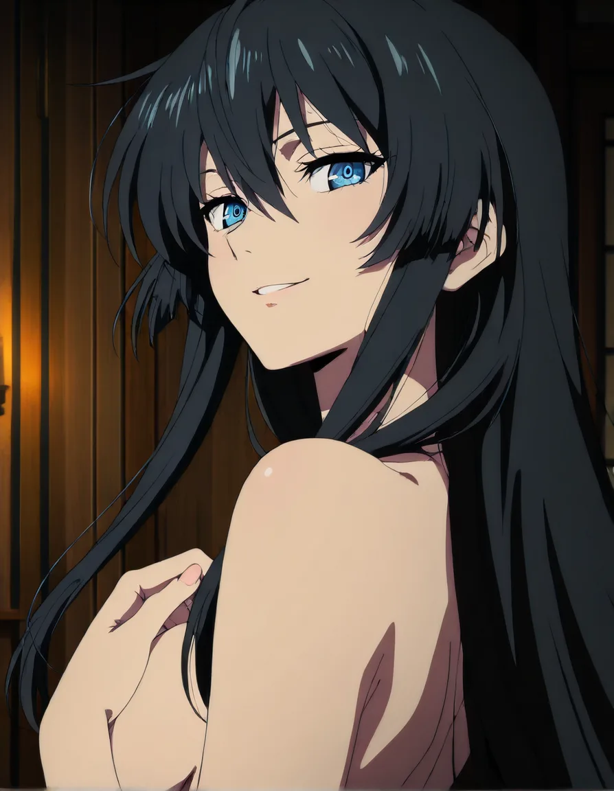 Delta from The Eminence In Shadow anime. Make here Naked while She Smiles, (anime style:1.3), 2d, anime screencap, cel shading, flat color