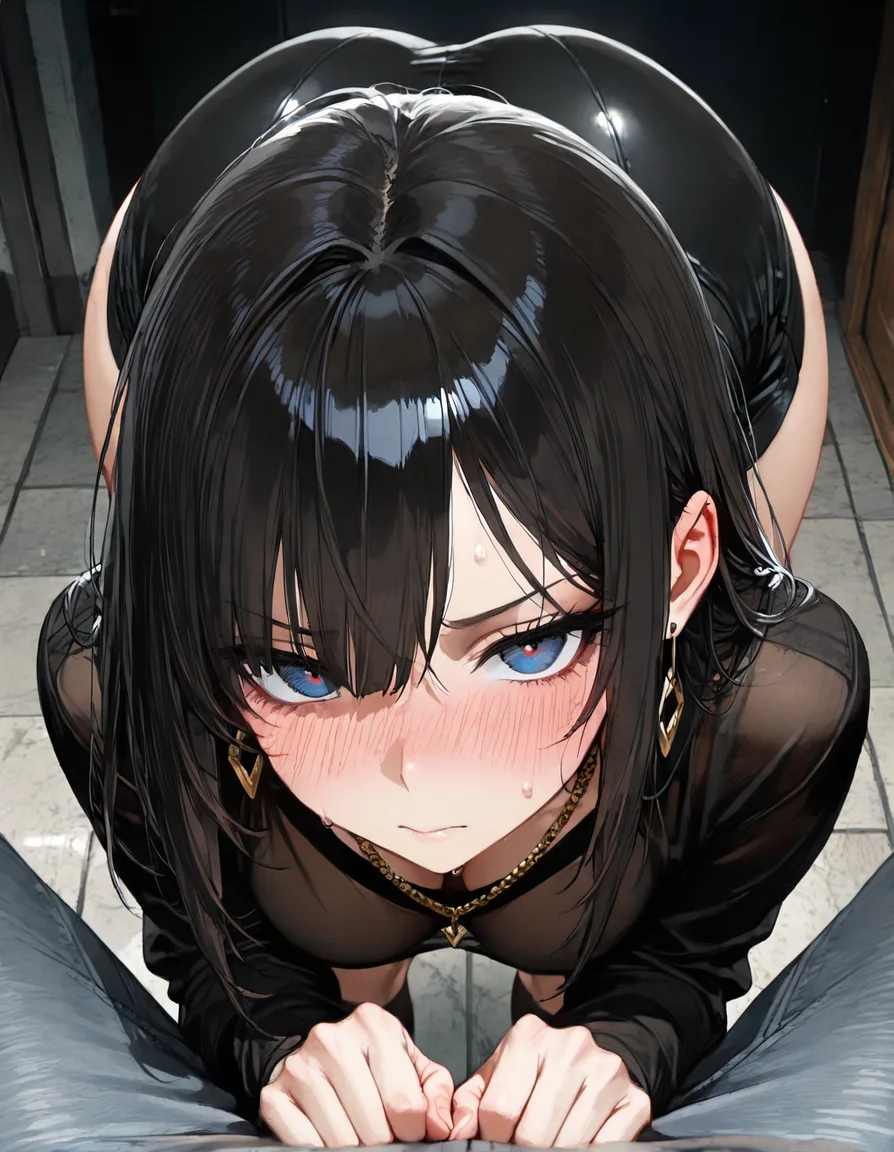 highres, vivid, 1other, jewelry, bent over, submissive blush, portrait, doujin style, hentai_studio_quality