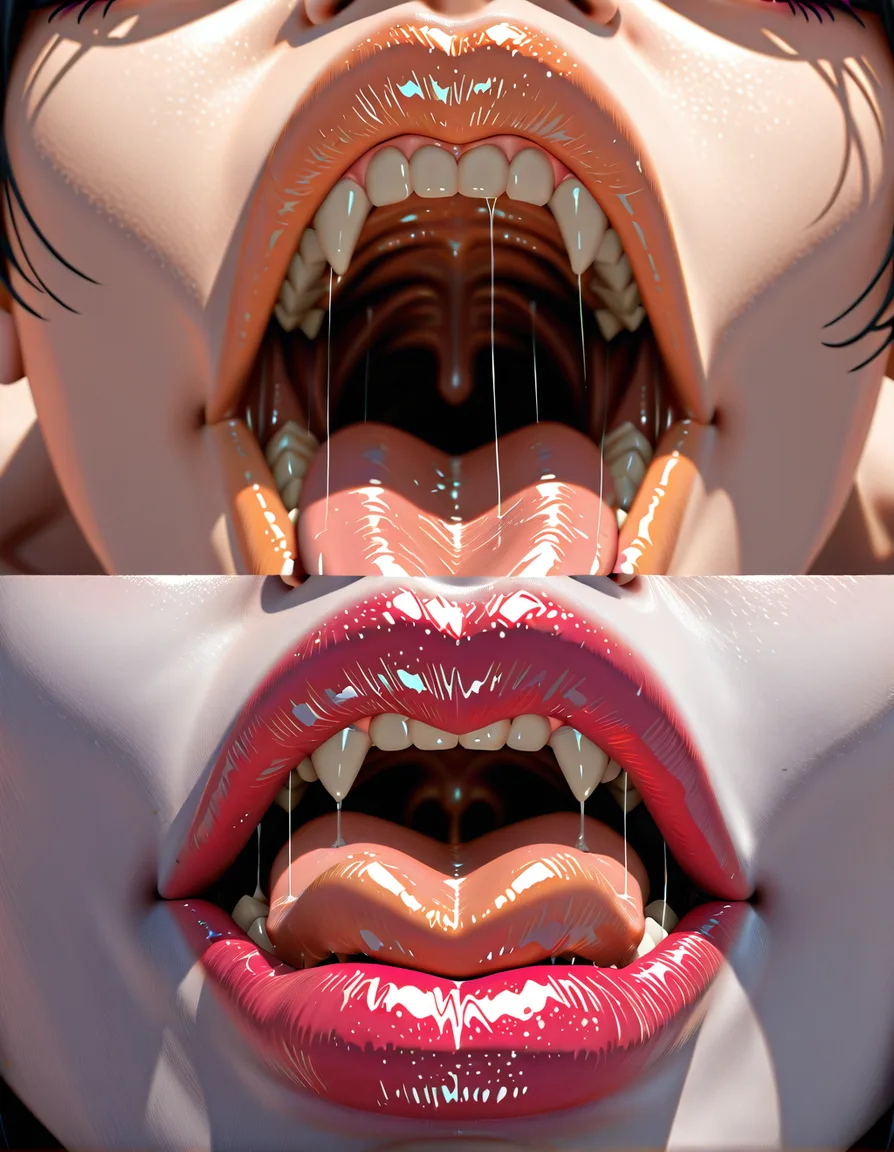 masterpiece, clean art, 3girls with thick_lips lipstick makeup pale_skin exposing_their_mouths and tongues seductively shiny_skin bad breath mouth_fetish saliva_fetish jerkbait, about_to_cheat homewrecker joi, score_9, score_8, 3d render, octane render, subsurface scattering, ray tracing, smooth shading