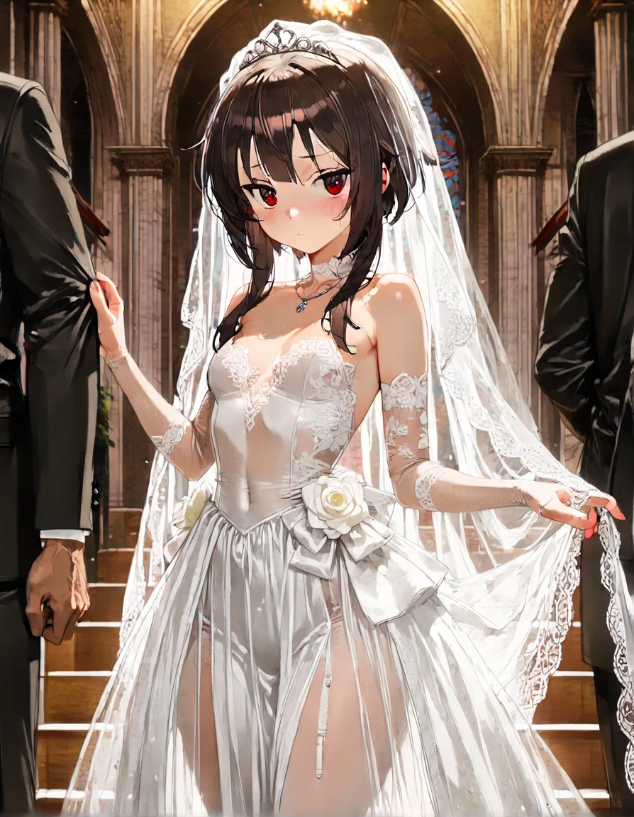 @megumin #lace #wedding_dress #public_indecency, hentai_studio_quality
