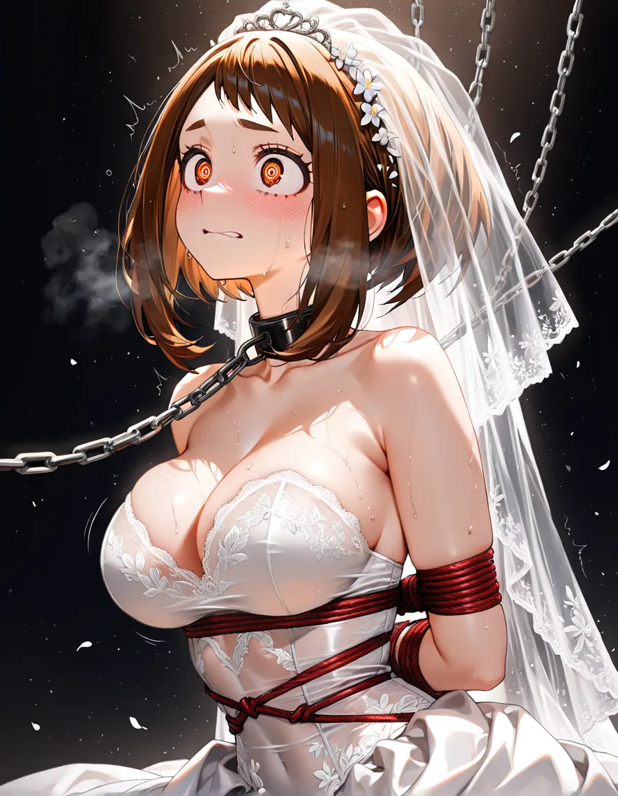 @uraraka_ochaco #wedding_dress #bridal_veil #lace #see-through_clothes #@_@ #bondage, hentai_studio_quality