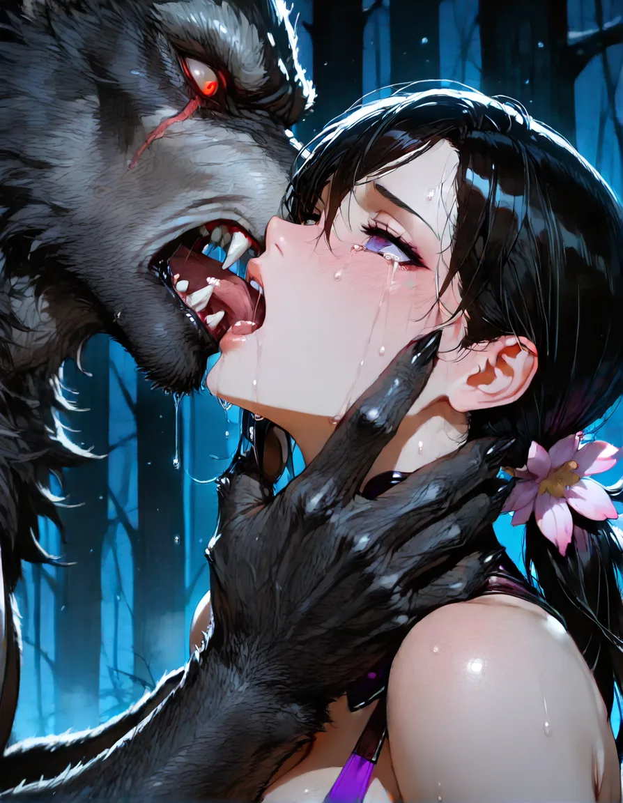 cattleya , werewolf, french_kiss , crying_with_eyes_open, hentai_studio_quality