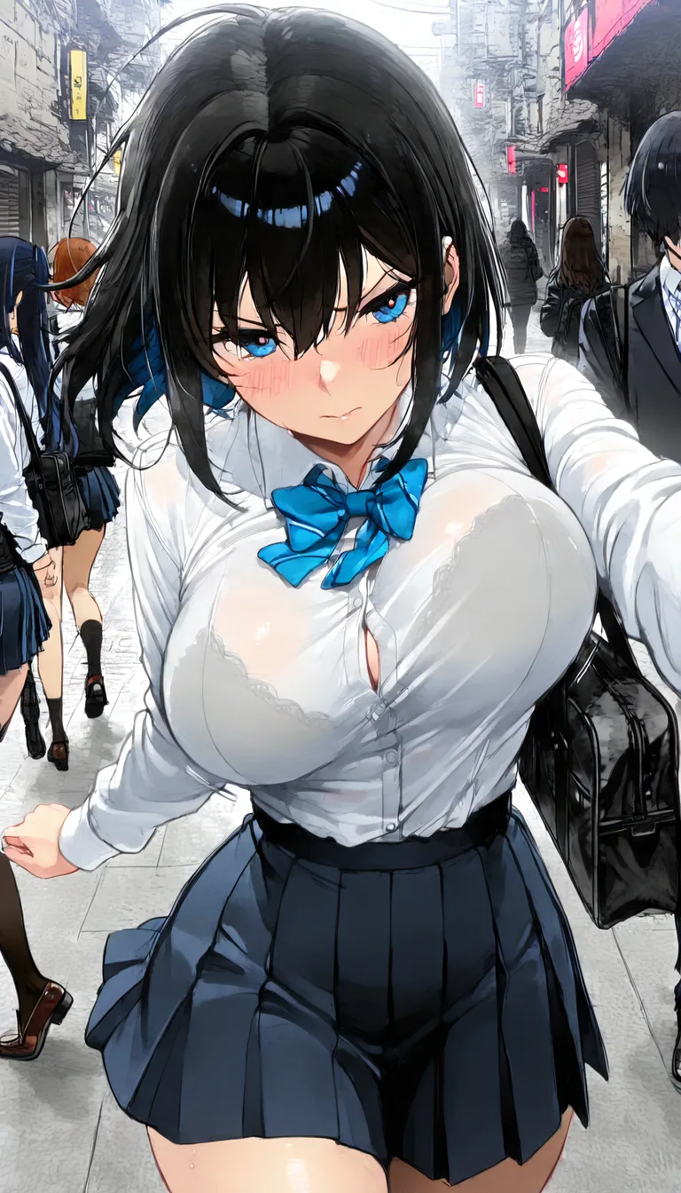ultra detailed, 4girls, bowtie, bouncing breasts, over the shoulder, vivid anime colors